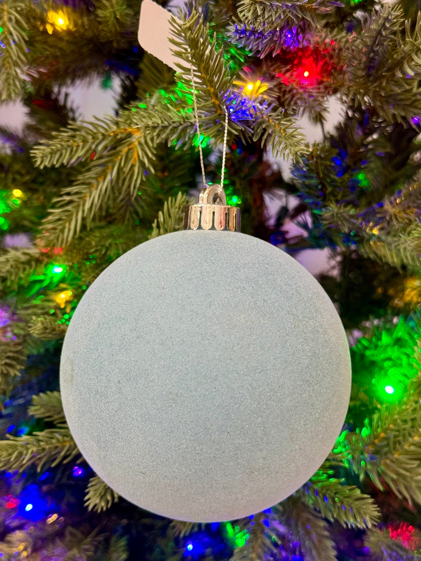 5 Inch Light Blue Smooth Flocked Ornament Ball