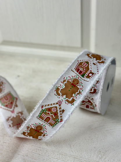 2.5 Inch By 10 Yard Gingerbread Ribbon With White Drift Edging