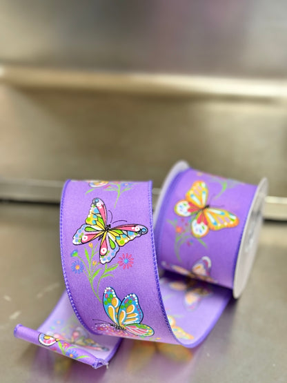 2.5 Inch By 10 Yard Dark Lavender Butterfly Ribbon