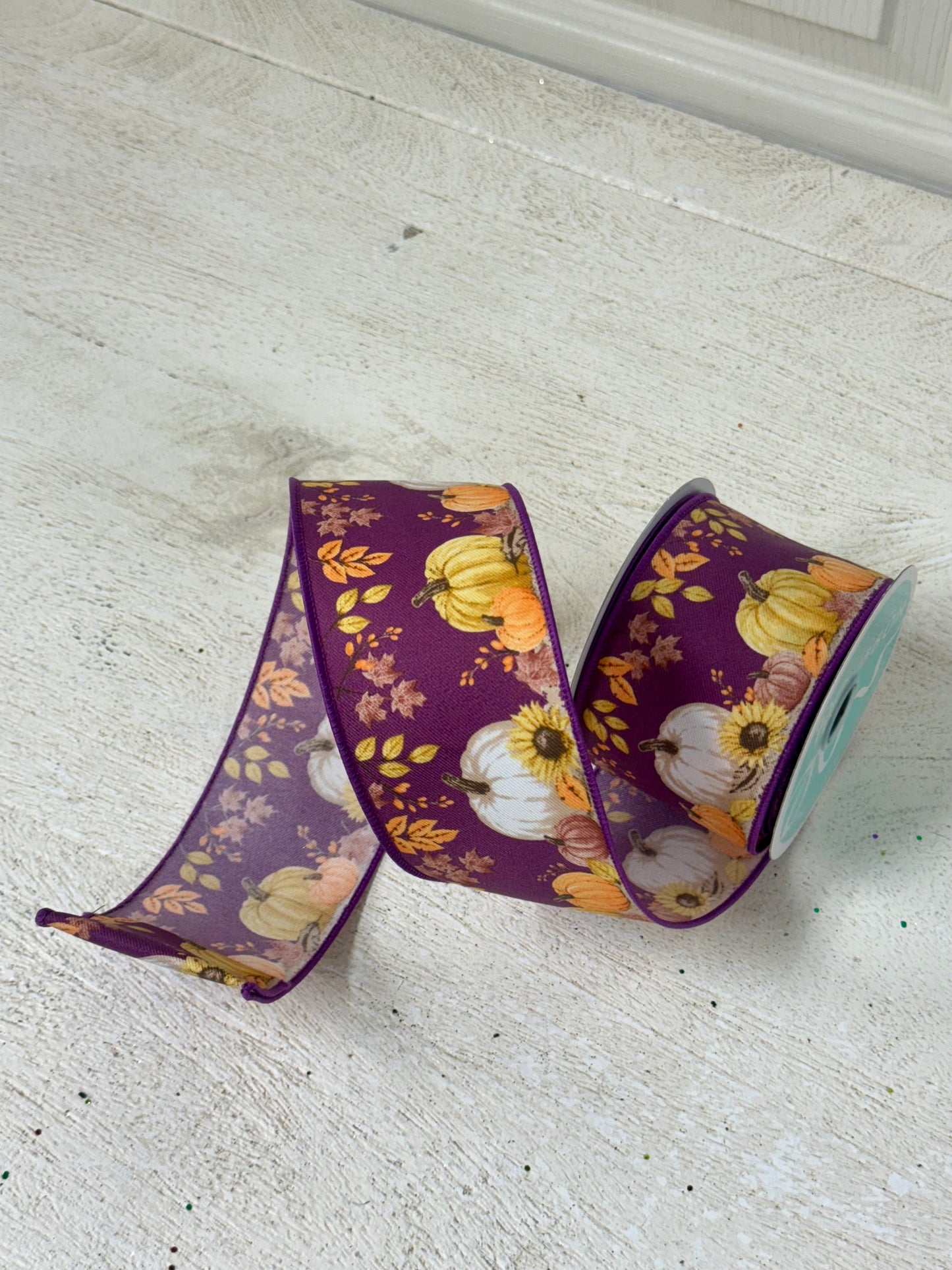 2.5 Inch By 10 Yard Pumpkins Foliage Ribbon