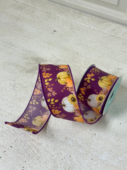 2.5 Inch By 10 Yard Pumpkins Foliage Ribbon