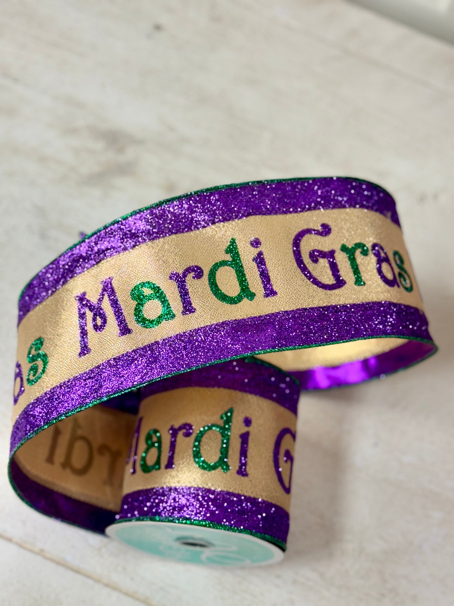 4 Inch By 10 Yard Mardi Gras Glitter Ribbon