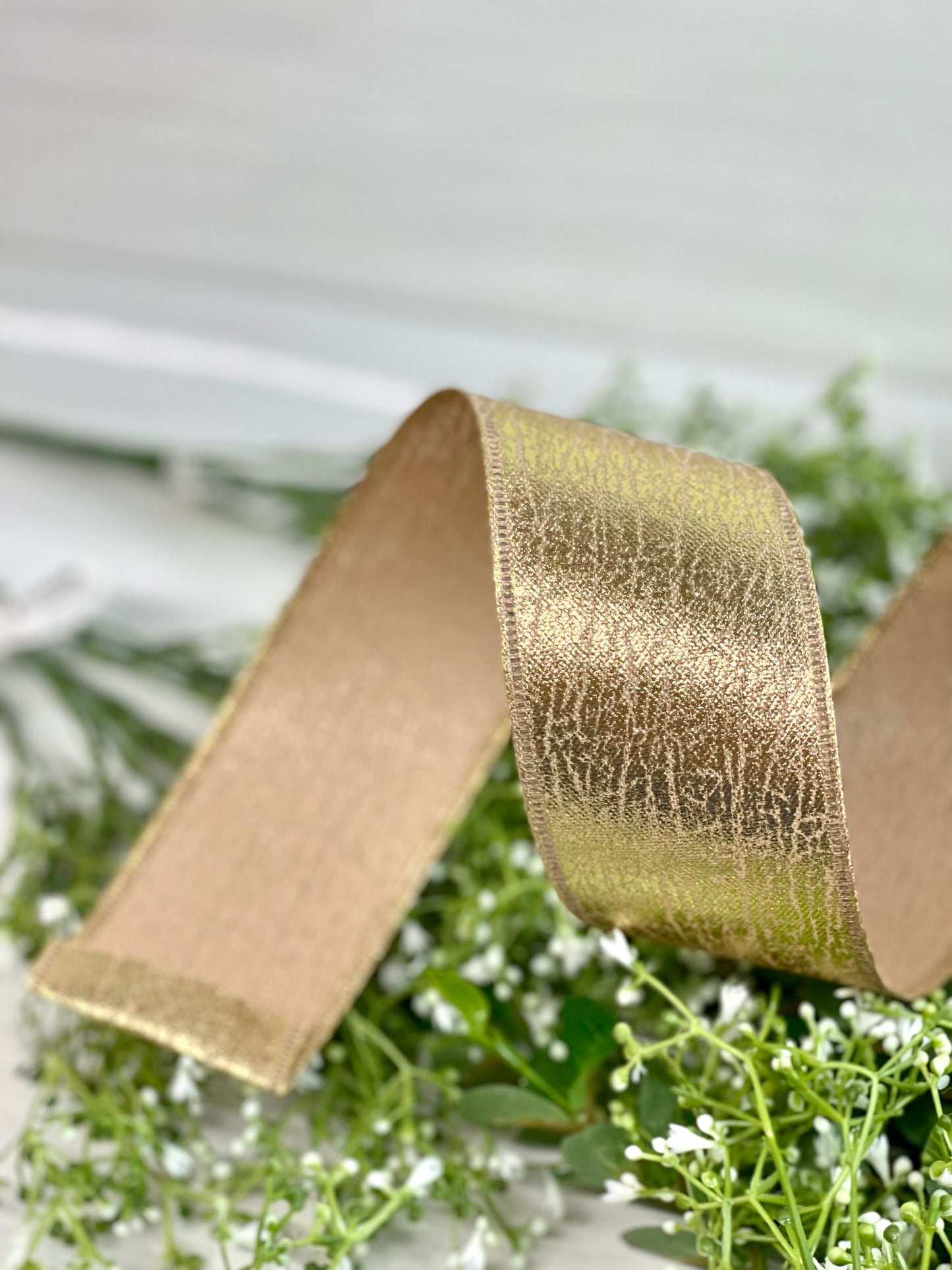 2.5 Inch By 10 Yard Gold Cracked Metallic Ribbon
