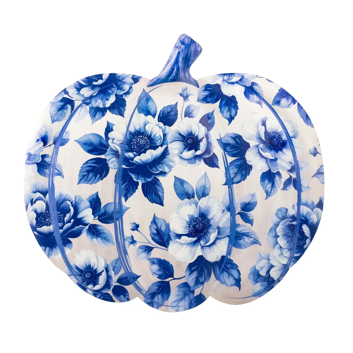 12 Inch Blue And White Chinoiserie Pumpkin Sign
