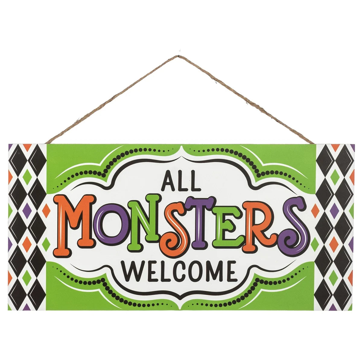 12.5 Inch Green All Monsters Welcome Wood Sign
