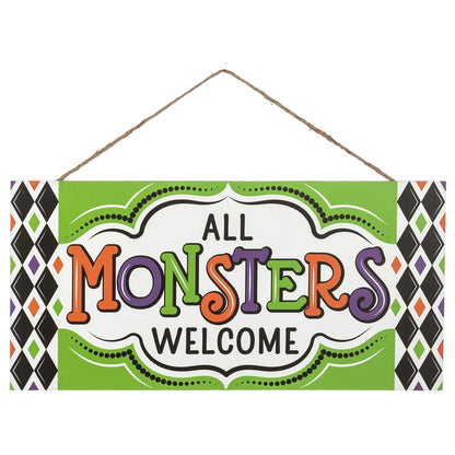 12.5 Inch Green All Monsters Welcome Wood Sign