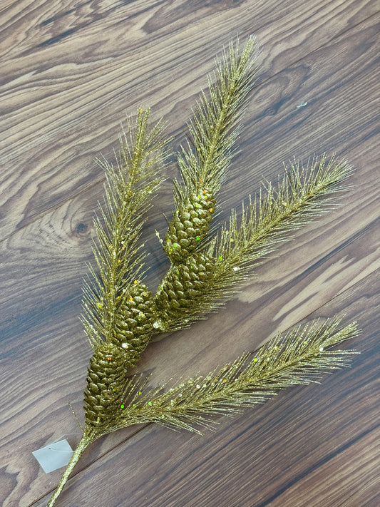 33 Inch Gold Glitter Pinecone Spray