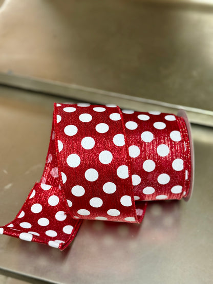 2.5 Inch By 10 Yard Red And White Medium Polka Dot Ribbon