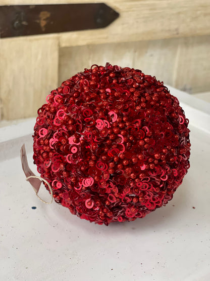 4 Inch Red Beaded Ornament Ball