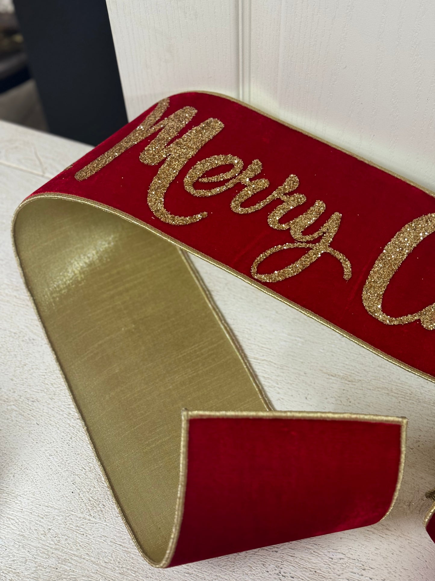 6 Inch By 70 Inch Gold And Red Merry Christmas Banner