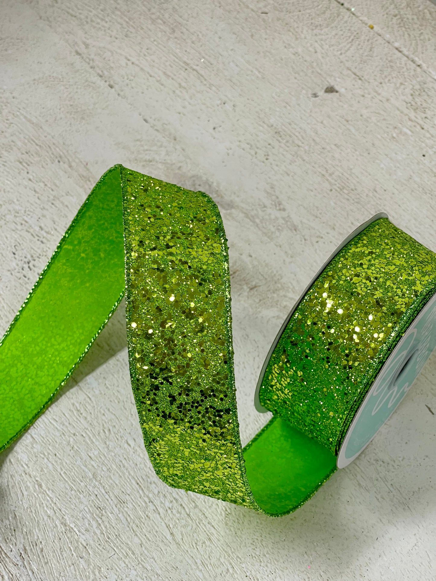 1.5 Inch By 10 Yard Lime Green Large Glitter Ribbon