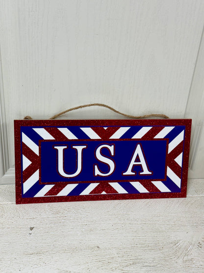 12.5 Inch Red White And Blue USA Wooden Sign