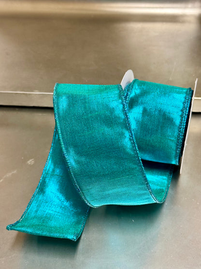 2.5 Inch By 10 Yard Turquoise Metallic Dupioni Ribbon