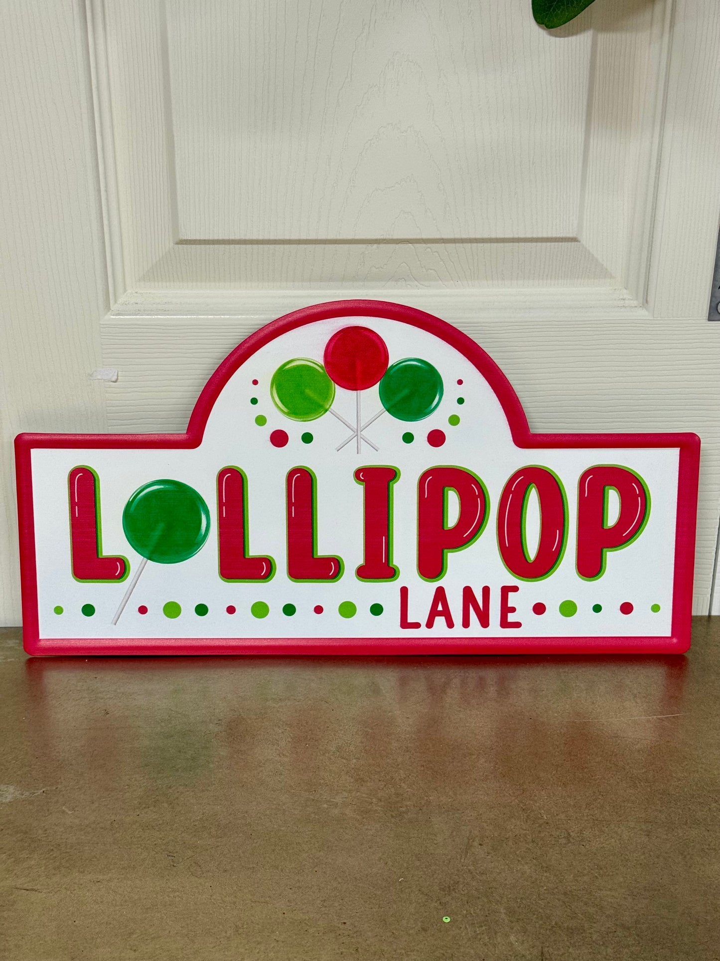15 Inch Red Emerald Lime Lollipop Lane Street Metal Sign
