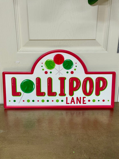 15 Inch Red Emerald Lime Lollipop Lane Street Metal Sign