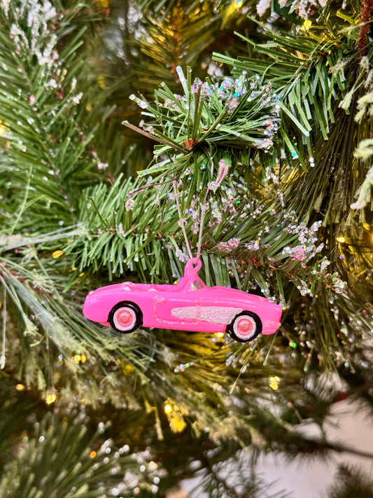 Pink Convertible Car Glass Ornament