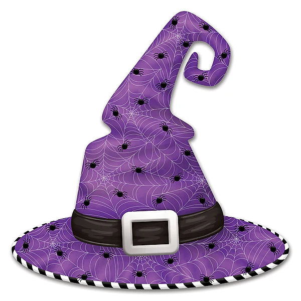 12 Inch Purple And Black Metal Web Witch Hat Sign