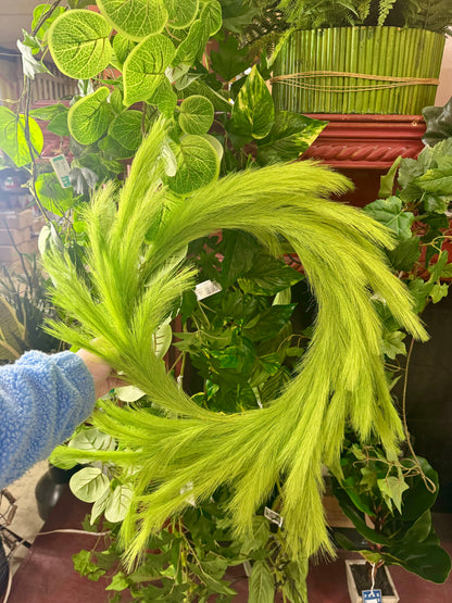 26 Inch Lime Green Fabric Grass Plume Wreath