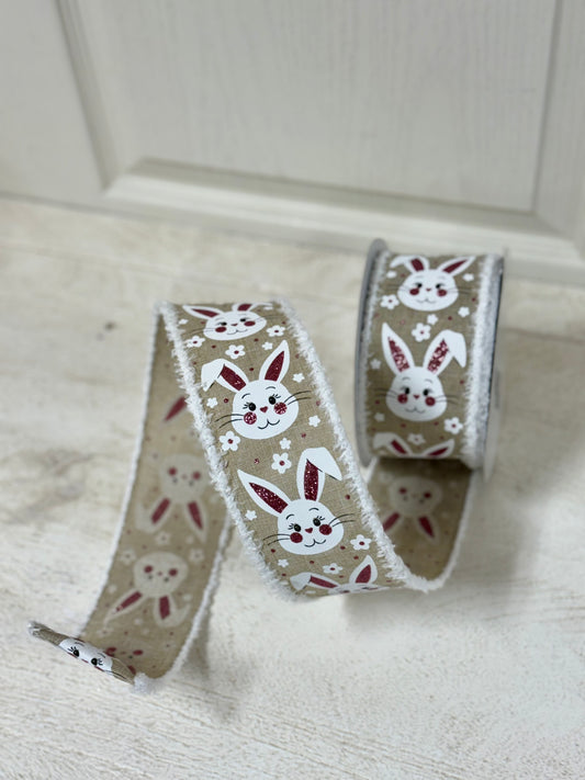 2.5 Inch By 10 Yard Easter Bunny Face With White Drift Edge Ribbon