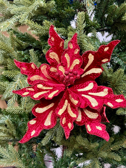 32 Inch Burgundy Velvet Poinsettia Stem