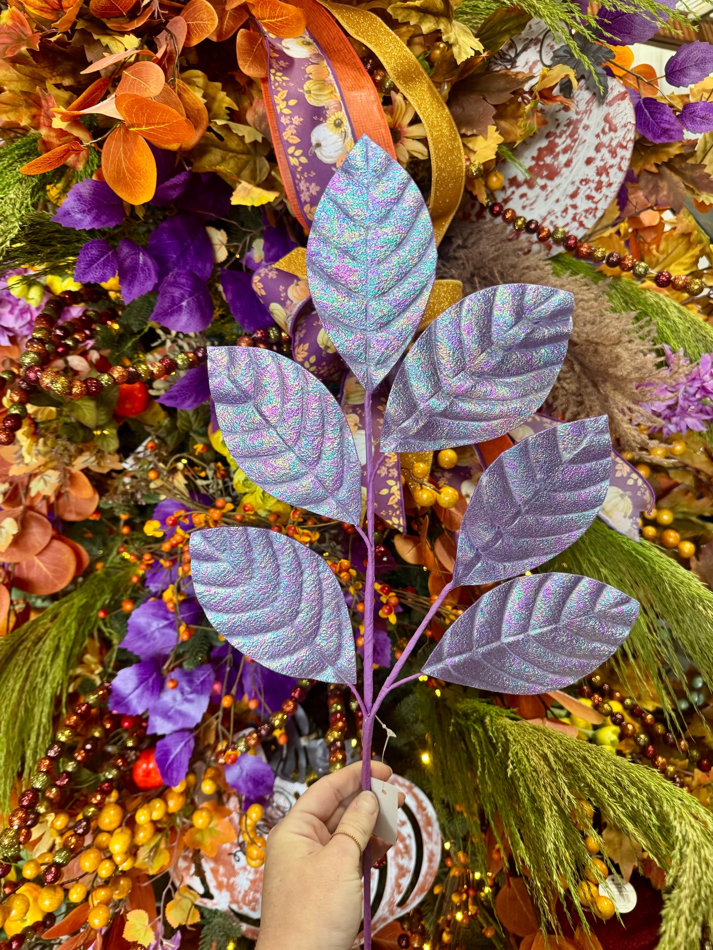 28 Inch Lavender Iridescent Magnolia Leaf Spray