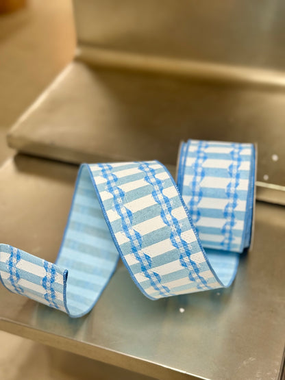 2.5 Inch By 10 Yard Light Blue And White Gingham Ricrac Ribbon