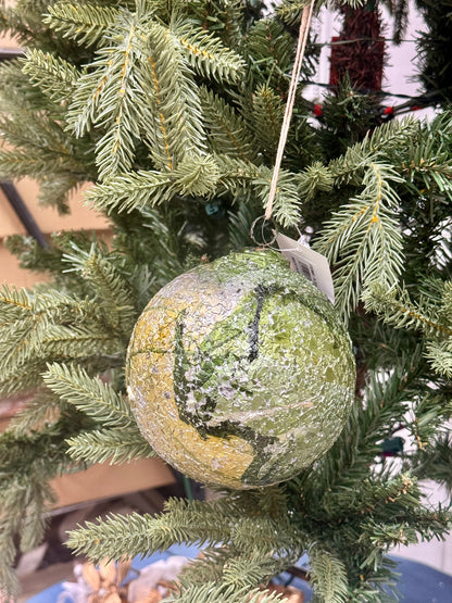 5 Inch Camouflage Green Marble Glitter Glass Ornament Ball