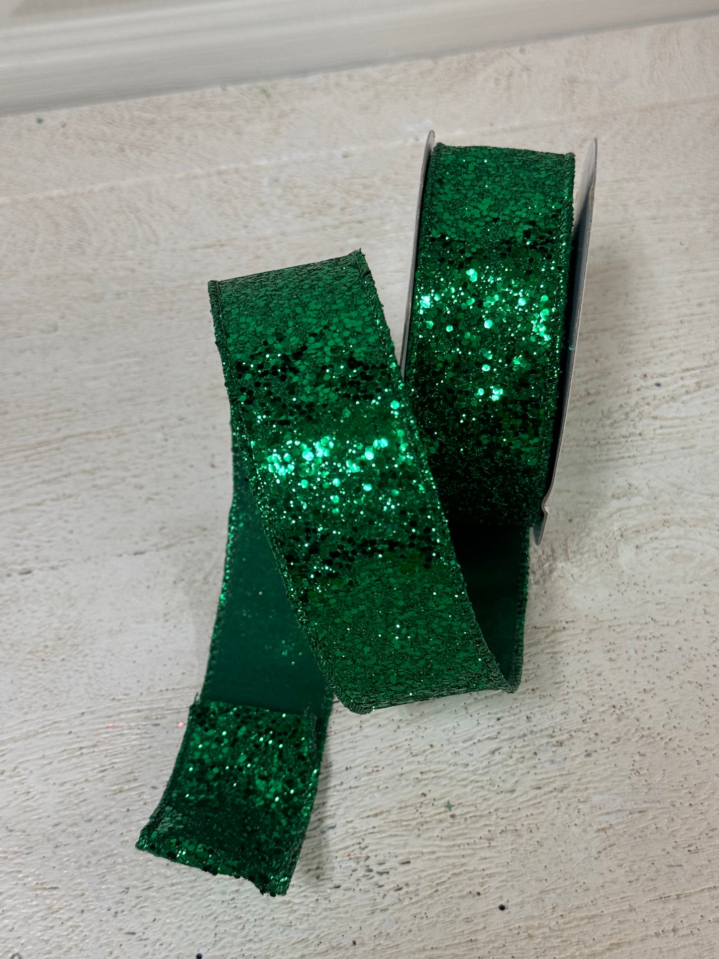 1.5 Inch By 10 Yard Emerald Green Large Glitter Ribbon