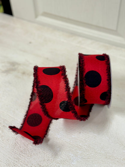 2.5 Inch By 10 Yard Red And Black Large Polka Dot Ribbon