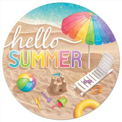 12 Inch Metal Hello Summer With Beach Sign