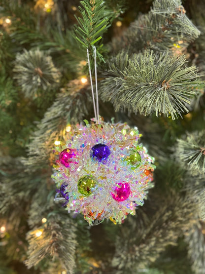 4.5 Inch Iridescent Tinsel Multi Color Ball Ornament