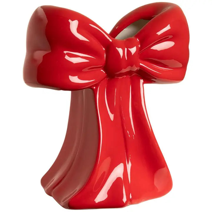 7 Inch Red Ceramic Bow Vase
