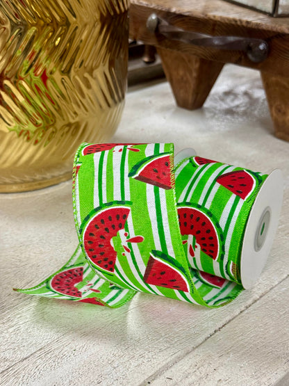 2.5 Inch By 10 Yard Watermelon Stripe Ribbon