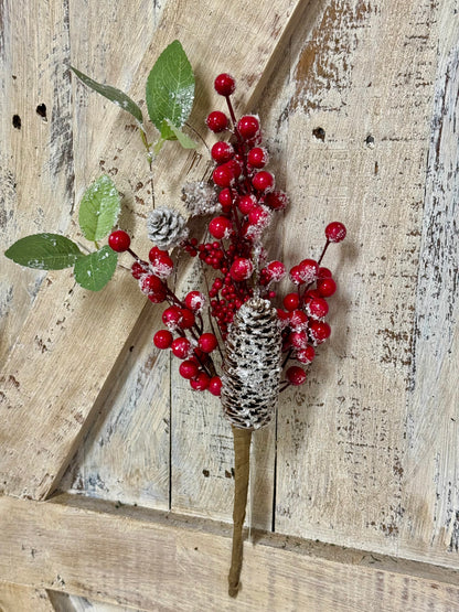 14 Inch Red Berry Pinecone Snow Pick