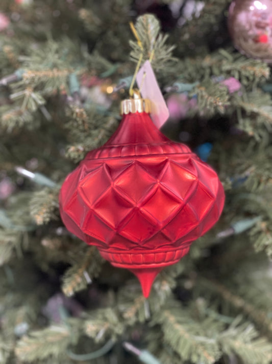 5 Inch Matte Red Indented Finial Ornament