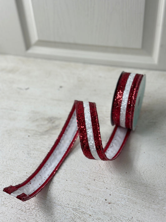 1.5 Inch By 10 Yard Red And White Large Glitter Ribbon