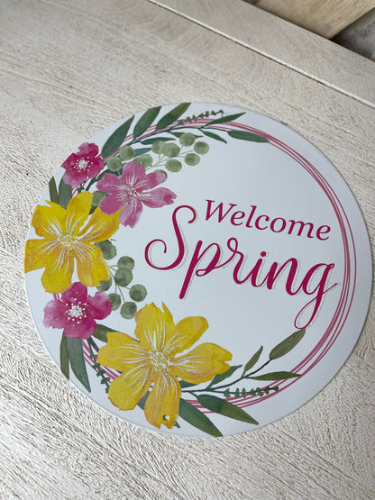 12 Inch Welcome Spring Glitter Metal Sign