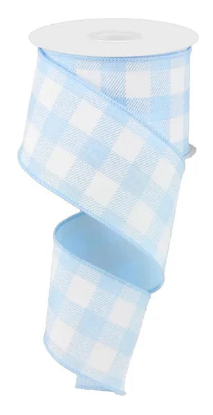 2.5 Inch By 10 Yard Pale Blue And White Striped Check On Royal Ribbon