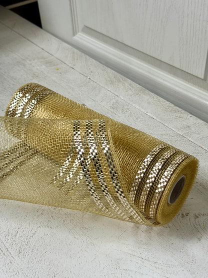 10 Inch By 10 Yard Champagne With Champagne Border Stripe Mesh