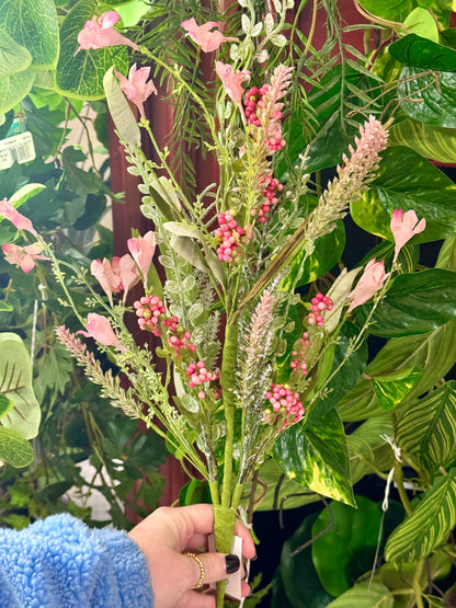 24 Inch Pink And Green Paper Flower Leaf And Bead Spray