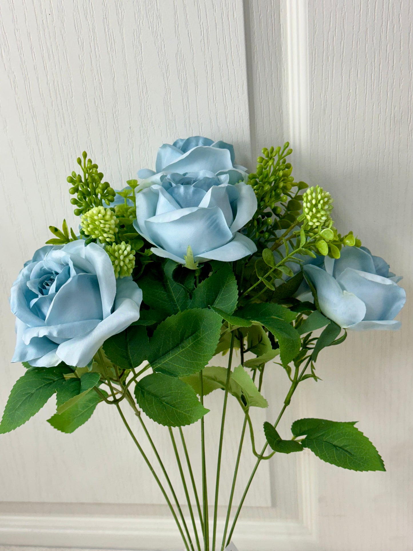 19 Inch Blue Rose Berry Floral Bush