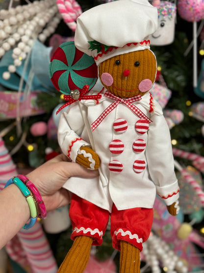 19 Inch Felt Gingerbread Chef With Lollipop