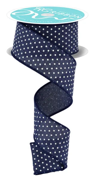 1.5 Inch By 10 Yard Navy Blue And White Raised Swiss Dots On Royal Ribbon
