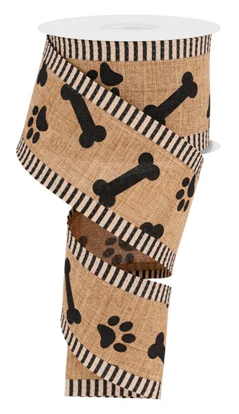 2.5 Inch By 10 Yard Paw Prints And Bones Ribbon