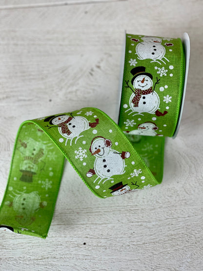 2.5 Inch By 10 Yard Snowman On Green Background Ribbon