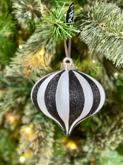 4.75 Inch Black And White Onion Shaped Finial Ornament