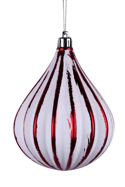 5 Inch Red And White Teardrop Stripe Ornament