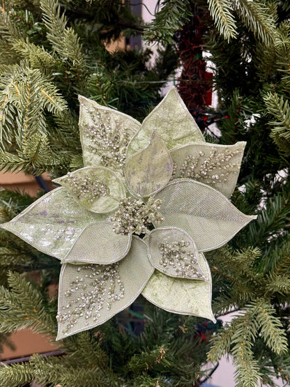 9 Inch Sage Green Poinsettia With Clip