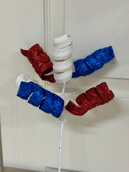 14 Inch Red White Blue Glitter Curl Pick