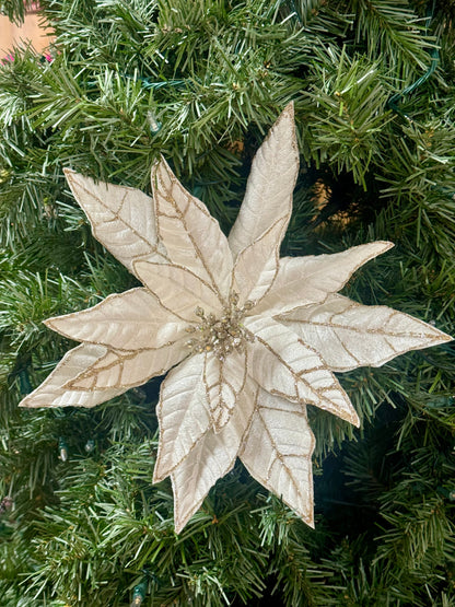 28 Inch Ivory And Champagne Glitter Edge Poinsettia